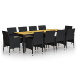 NNEVL 11 Piece Garden Dining Set Poly Rattan Black