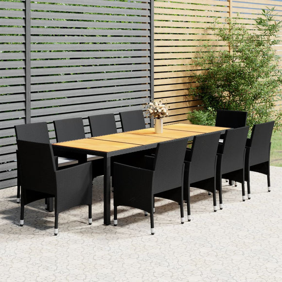 NNEVL 11 Piece Garden Dining Set Poly Rattan Black