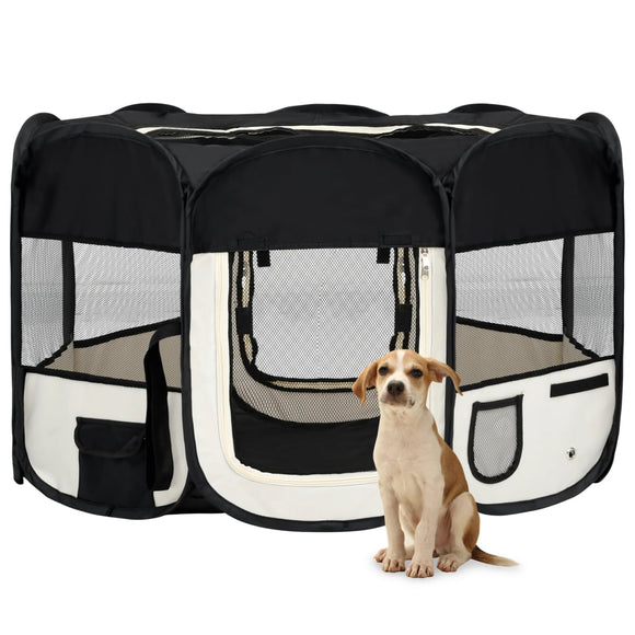 NNEVL Foldable Dog Playpen with Carrying Bag Black 125x125x61 cm