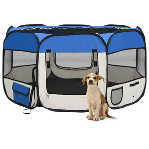 NNEVL Foldable Dog Playpen with Carrying Bag Blue 125x125x61 cm