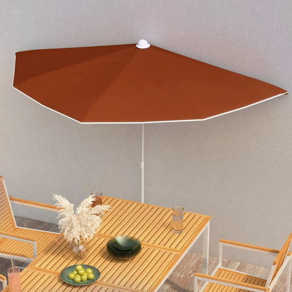 NNEVL Garden Half Parasol with Pole 180x90 cm Terracotta