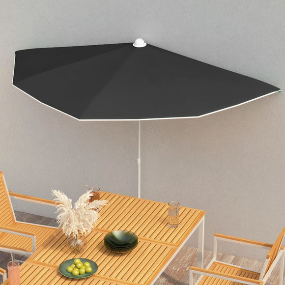 NNEVL Garden Half Parasol with Pole 180x90 cm Black