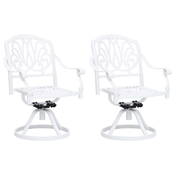 NNEVL Swivel Garden Chairs 2 pcs Cast Aluminium White