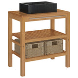 NNEVL Bathroom Vanity Cabinet Solid Teak with Sink Marble Black