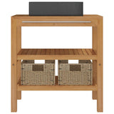NNEVL Bathroom Vanity Cabinet Solid Teak with Sink Marble Black