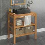 NNEVL Bathroom Vanity Cabinet Solid Teak with Sink Marble Black