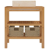 NNEVL Bathroom Vanity Cabinet Solid Teak with Sink Marble Cream