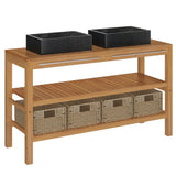 NNEVL Bathroom Vanity Cabinet Solid Wood Teak with Sinks Marble Black