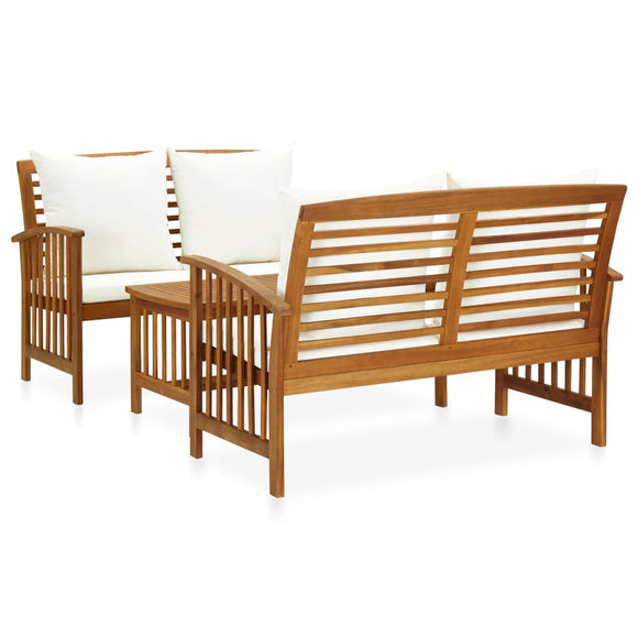 NNEVL 3 Piece Garden Lounge Set with Cushions Solid Acacia Wood