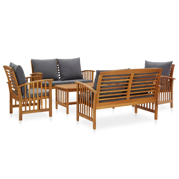 NNEVL 5 Piece Garden Lounge Set with Cushions Solid Acacia Wood (310258+310261+310264)
