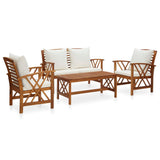 NNEVL 4 Piece Garden Lounge Set with Cushions Solid Acacia Wood