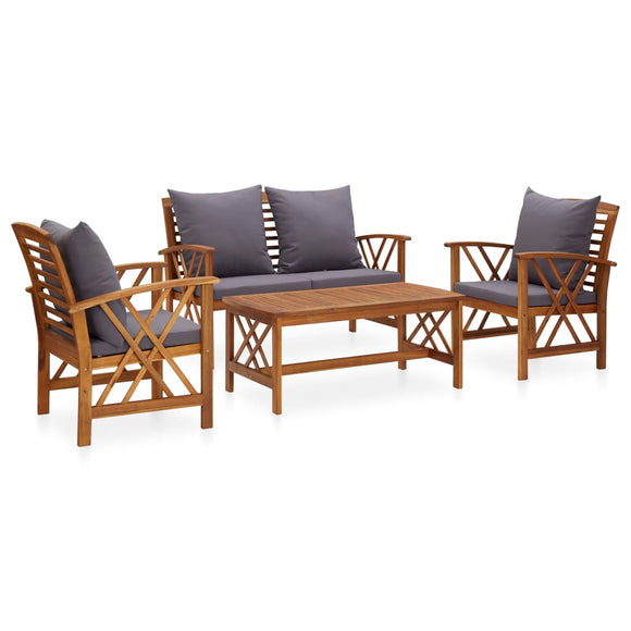 NNEVL 4 Piece Garden Lounge Set with Cushions Solid Acacia Wood