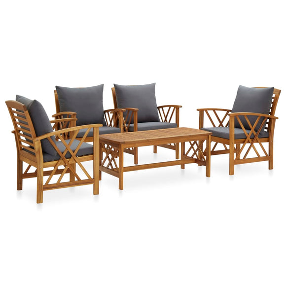 NNEVL 5 Piece Garden Lounge Set with Cushions Solid Acacia Wood