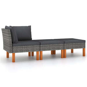 NNEVL 3 Piece Garden Lounge Set Poly Rattan and Solid Eucalyptus Wood
