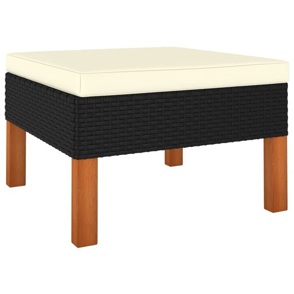 NNEVL Footstool Poly Rattan and Solid Eucalyptus Wood