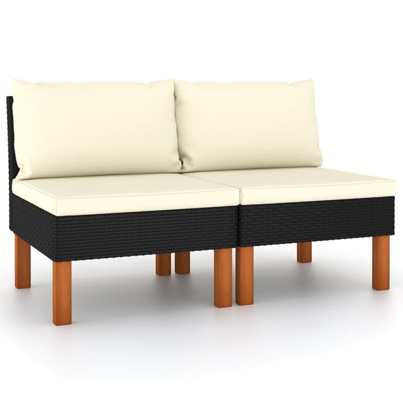 NNEVL Middle Sofas 2 pcs Poly Rattan and Solid Eucalyptus Wood
