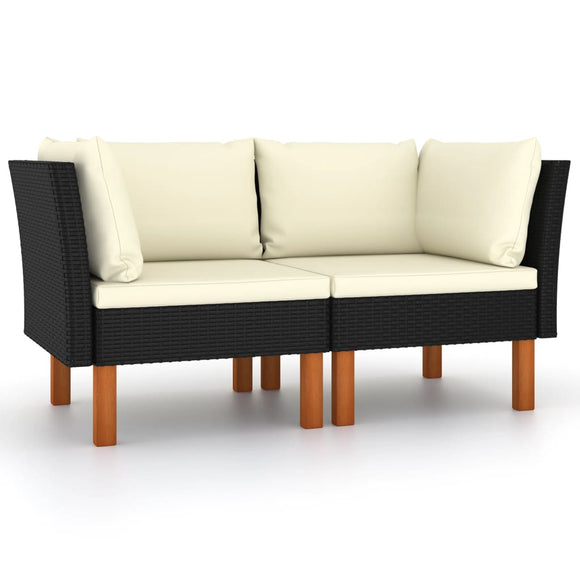 NNEVL Corner Sofas 2 pcs Poly Rattan and Solid Eucalyptus Wood
