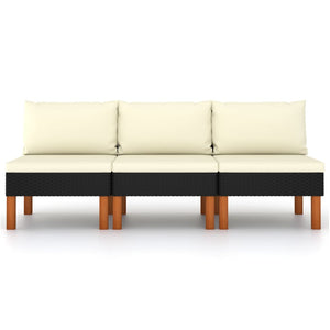 NNEVL Middle Sofas 3 pcs Poly Rattan and Solid Eucalyptus Wood