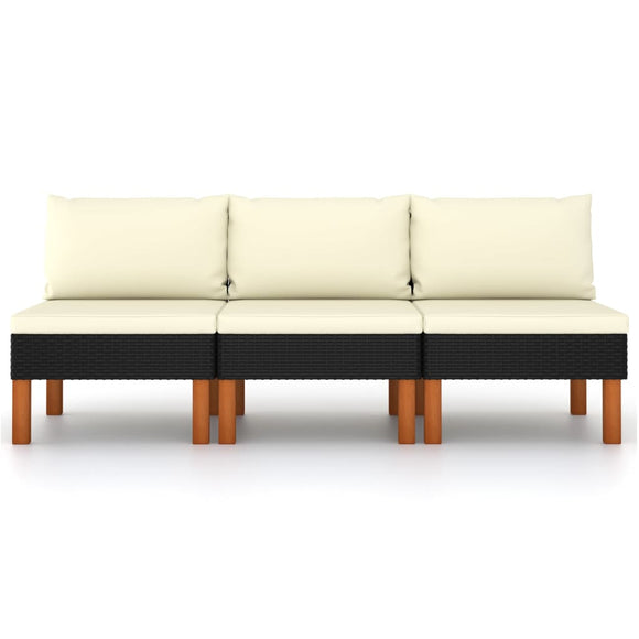 NNEVL Middle Sofas 3 pcs Poly Rattan and Solid Eucalyptus Wood