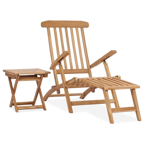 NNEVL Garden Deck Chair with Footrest and Table Solid Teak Wood
