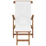 NNEVL Deck Chair with Cushion Cream White Solid Teak Wood