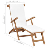 NNEVL Deck Chair with Cushion Cream White Solid Teak Wood