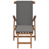 NNEVL Deck Chair with Cushion Dark Grey Solid Teak Wood
