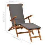 NNEVL Deck Chair with Cushion Dark Grey Solid Teak Wood