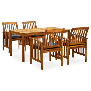 NNEVL 5 Piece Garden Dining Set with Cushions Solid Acacia Wood