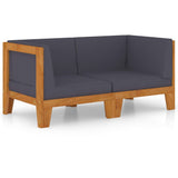 NNEVL 2-Seater Sofa with Dark Grey Cushions Solid Acacia Wood