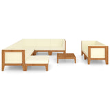 NNEVL 10 Piece Garden Lounge Set with Cushions Solid Acacia Wood