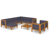 NNEVL 10 Piece Garden Lounge Set with Cushions Solid Acacia Wood