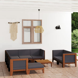 NNEVL 10 Piece Garden Lounge Set with Cushions Solid Acacia Wood