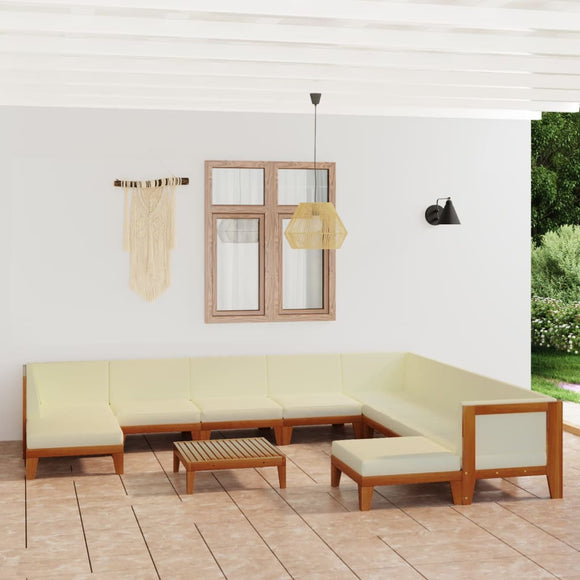 NNEVL 11 Piece Garden Lounge Set with Cushions Solid Acacia Wood