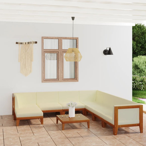 NNEVL 9 Piece Garden Lounge Set with Cushions Solid Acacia Wood