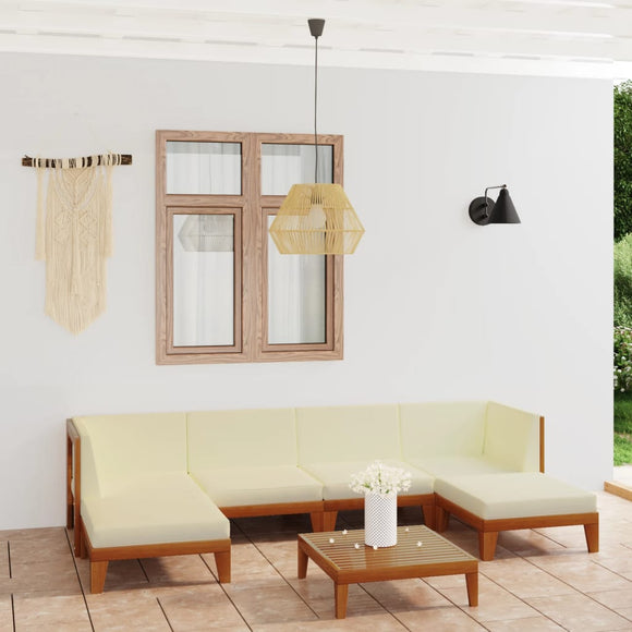 NNEVL 7 Piece Garden Lounge Set with Cushions Solid Acacia Wood