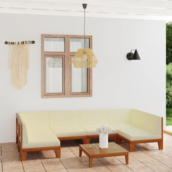 NNEVL 7 Piece Garden Lounge Set with Cushions Solid Acacia Wood