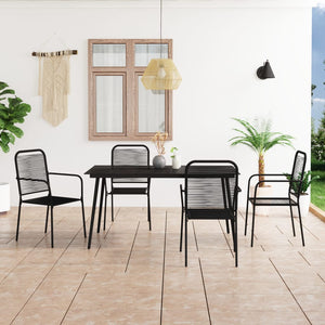 NNEVL 5 Piece Garden Dining Set Cotton Rope and Steel Black