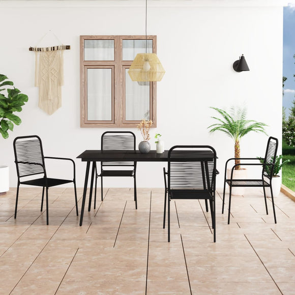 NNEVL 5 Piece Garden Dining Set Cotton Rope and Steel Black