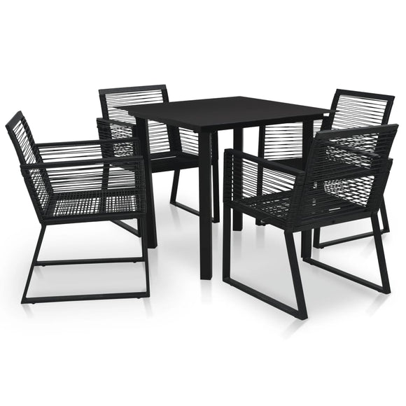 NNEVL 5 Piece Outdoor Dining Set PVC Rattan Black