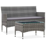 NNEVL 2 Piece Garden Lounge Set with Cushion Poly Rattan Grey