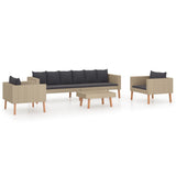 NNEVL 4 Piece Garden Lounge Set with Cushions Poly Rattan Beige