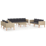 NNEVL 5 Piece Garden Lounge Set with Cushions Poly Rattan Beige