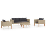 NNEVL 4 Piece Garden Lounge Set with Cushions Poly Rattan Beige