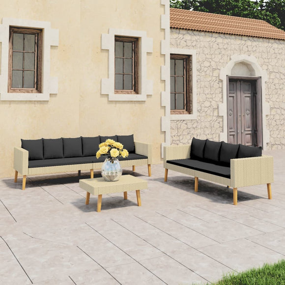 NNEVL 3 Piece Garden Lounge Set with Cushions Poly Rattan Beige