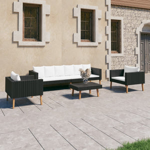 NNEVL 4 Piece Garden Lounge Set with Cushions Poly Rattan Black