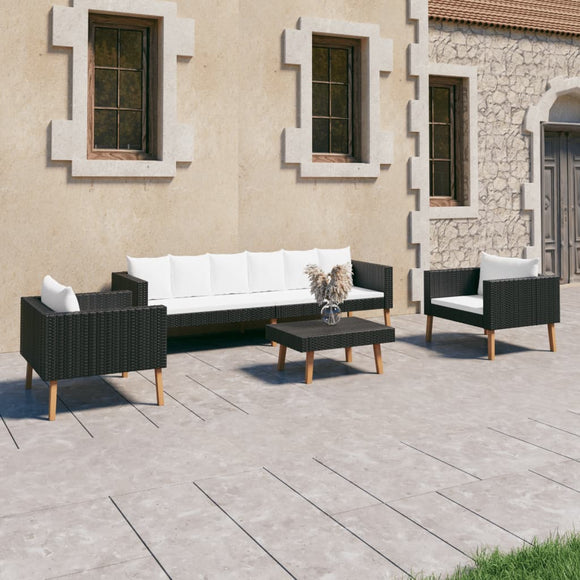 NNEVL 4 Piece Garden Lounge Set with Cushions Poly Rattan Black