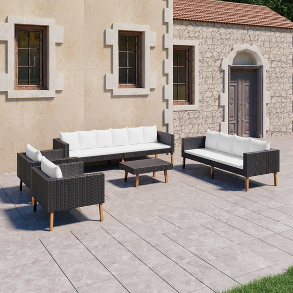 NNEVL 5 Piece Garden Lounge Set with Cushions Poly Rattan Black