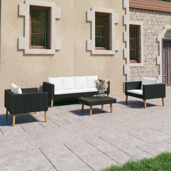 NNEVL 4 Piece Garden Lounge Set with Cushions Poly Rattan Black