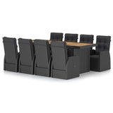 NNEVL 9 Piece Outdoor Dining Set with Cushions Poly Rattan Black